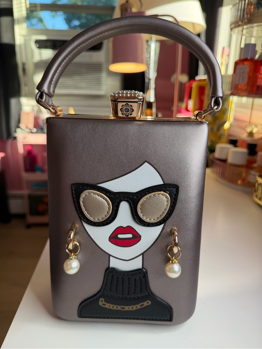 Novelty Portrait Top-Handle Kiss-Lock Bag